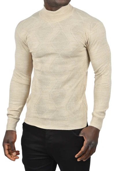 DeepSEA Baklava Desenli Slim Fit Yarım Balıkçı Yaka Triko Boğazlı Kazak 2505511 - 6