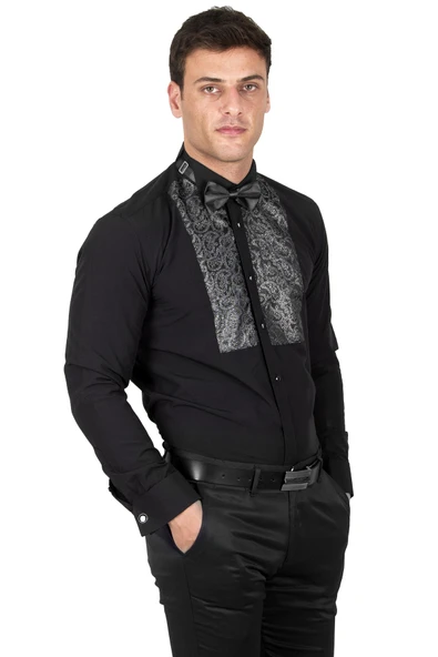 DeepSEA Ata Yaka Kol Düğmeli Biyeli Damatlık Gömlek 2309478 ürün görseli