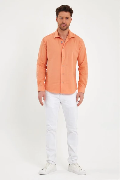 DeepSEA Dar Kesim Uzun Kollu Düğmeli Pamuklu Gömlek 2403012 - Resim 6