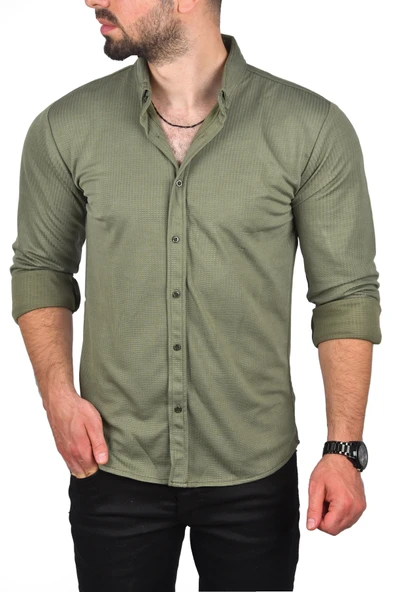 DeepSEA Slim Fit Dar Kesim Pamuklu Spor Gömlek Jakar Kumaş Likralı Gömlek 2500552 - Resim 7