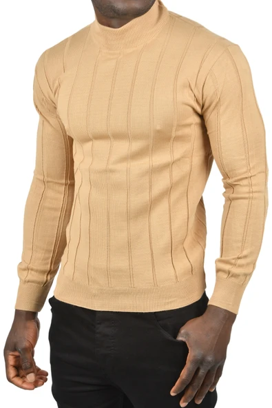 DeepSEA Slim Fit Likralı Tüylenme Yapmayan Yarım Balıkçı Çizgili Triko Yarım Boğazlı Kazak 2505503 - Resim 10