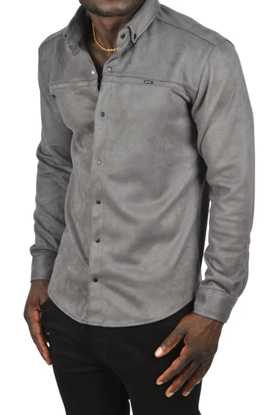 DeepSEA Likralı Çıtçıtlı Kırışmayan Süet Kumaş Slim Fit Cepsiz Mevsimlik Gömlek 2500556 - 8