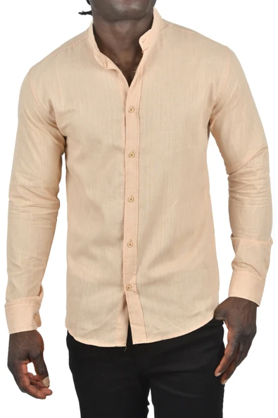 DeepSEA Slim Fit Dar Kesim Keten Gömlek Hakim Yaka Pamuklu Keten Spor Gömlek 2201895 - Resim 12