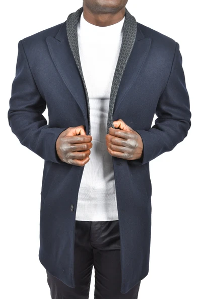 DeepSEA Çift Yaka Yakası Çıkabilen Dar Kesim Düğmeli Uzun Kaşe Kaban 2407001 - 8