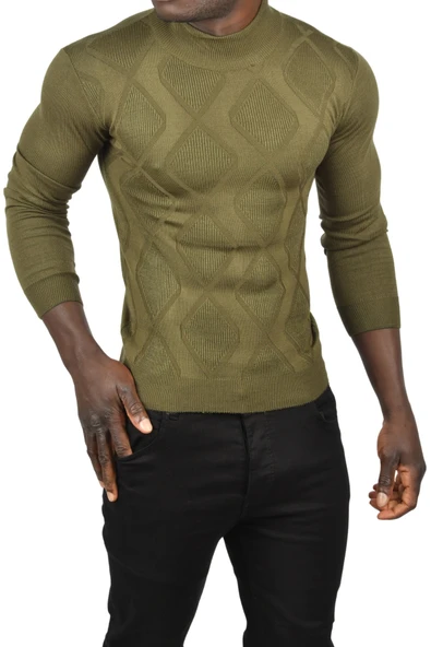 DeepSEA Baklava Desenli Slim Fit Yarım Balıkçı Yaka Triko Boğazlı Kazak 2505511 - 10