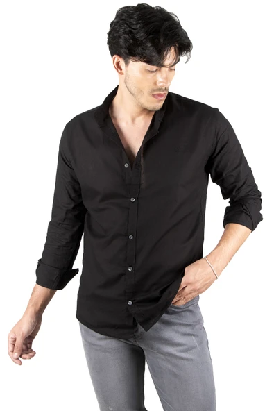 DeepSEA Slim Fit Dar Kesim Keten Gömlek Hakim Yaka Pamuklu Keten Spor Gömlek 2201895 - Resim 8