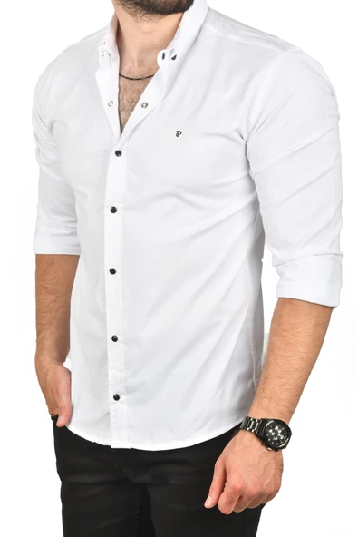 DeepSEA Slim Fit Çıtçıtlı Spor Gömlek Dar Kesim Pamuklu Gabardin Gömlek 2300413 - 1