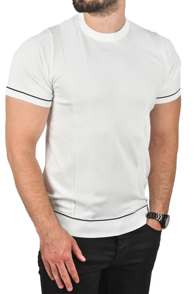 DeepSEA Dar Kesim Pamuklu Tişört Slim Fit Nefes Alan Bisiklet Yaka Triko Tişört 2504347 - Resim 4