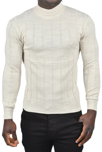 DeepSEA Slim Fit Likralı Tüylenme Yapmayan Yarım Balıkçı Çizgili Triko Yarım Boğazlı Kazak 2505503 - Resim 5