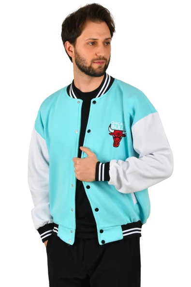 DeepSEA Üç İplik Boga Nakışlı İçi Şardonlu Kolej Yaka Mont Ceket 2304770 - Resim 2