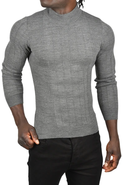 DeepSEA Yarım Balıkçı Yaka Çizgili Tüylenmeyen Slim Fit Triko Kazak 2505491 - Resim 8