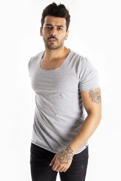 DeepSEA Geniş Yaka Likralı Tişört Oval Yaka Slim Fit Eteği Oval Açık Yaka T-shirt 1801199 - Resim 10