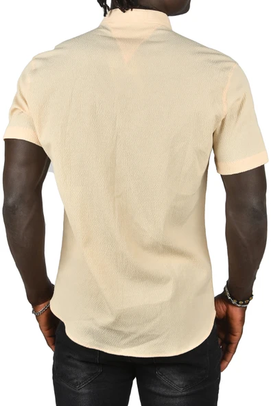 DeepSEA Gofre Kumaş Hakim Yaka Slim Fit Likralı Çıtçıtlı Kısa Kollu Gömlek 2403018 - Resim 12