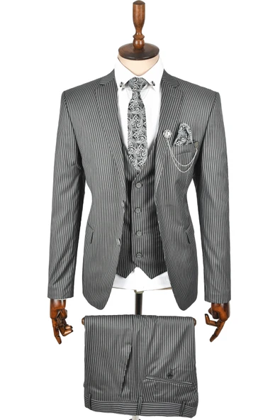 DeepSEA Çift Düğme Çift Yırtmaç Çizgili Slim Fit 3 Lü Takım Elbise 2300162 - 6