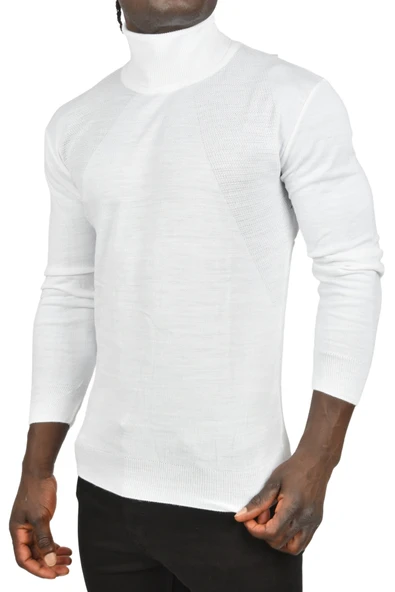 DeepSEA Tam Balıkçı Yaka Yanları Desenli Slim Fit Boğazlı Triko Kazak 2505495 - Resim 6