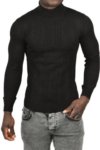 DeepSEA Çizgi Desenli Slim Kesim Tam Balıkçı Yaka Triko Boğazlı Kazak 2505509 ürün görseli