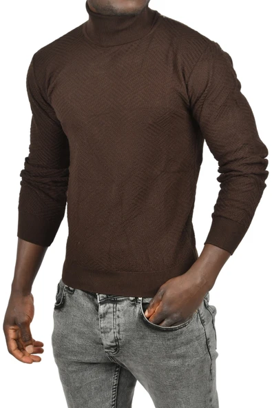 DeepSEA  Desenli Dar Kesim Tam Balıkçı Yaka Triko Boğazlı Kazak 2505510 - Resim 8