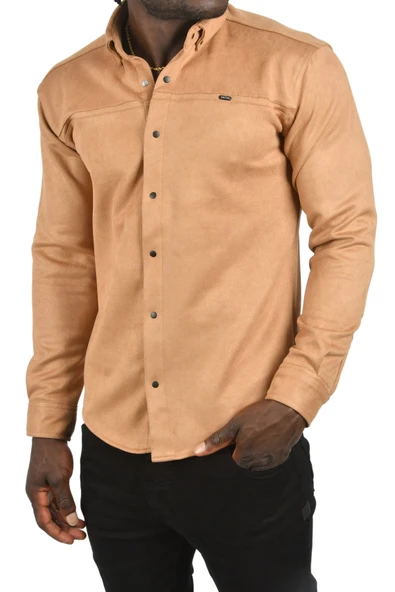 DeepSEA Likralı Çıtçıtlı Kırışmayan Süet Kumaş Slim Fit Cepsiz Mevsimlik Gömlek 2500556 - 7
