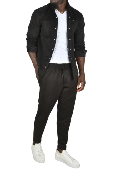 DeepSEA Likralı Çıtçıtlı Kırışmayan Süet Kumaş Slim Fit Cepsiz Mevsimlik Gömlek 2500556 - 1