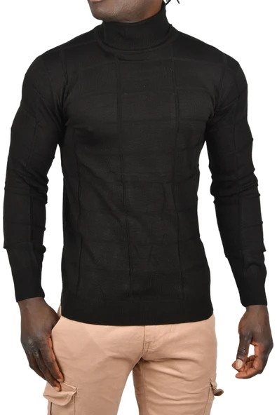 DeepSEA Kare Desenli Balıkçı Yaka Slim Fit Boğazlı Triko Kazak 2505493 - 4