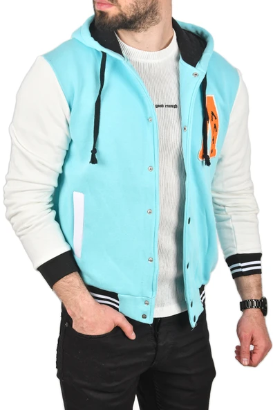 DeepSEA Kapüşonlu İçi Şardonlu Üç İplik Nakışlı Kolej Ceket Mont 2304781 - Resim 2