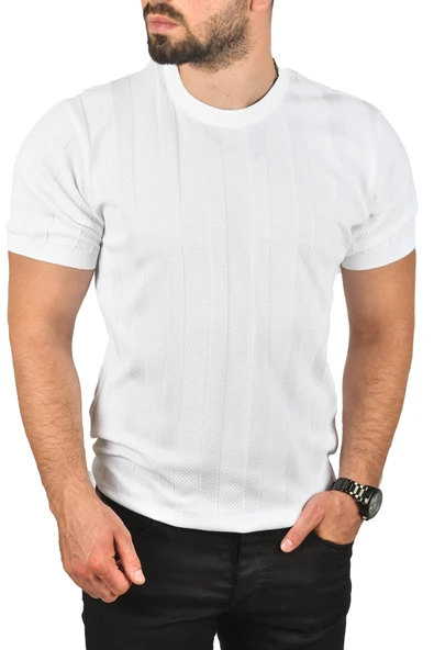 DeepSEA Dar Kesim Pamuklu Triko Tişört Slim Fit Nefes Alan Bisiklet Yaka Tişört 2504348 ürün görseli