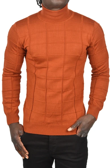 DeepSEA Kare Desenli Balıkçı Yaka Slim Fit Boğazlı Triko Kazak 2505493 - 8