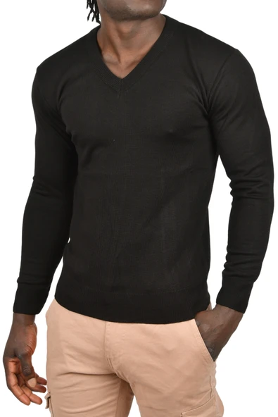 DeepSEA Slim Fit V Yaka Basic Triko İnce Kazak 2505494 ürün görseli