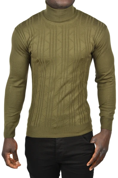 DeepSEA Çizgi Desenli Slim Kesim Tam Balıkçı Yaka Triko Boğazlı Kazak 2505509 - Resim 6