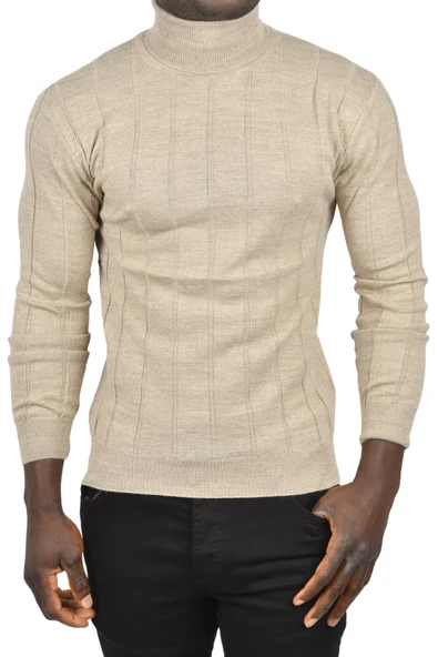 DeepSEA Slim Fit Likralı Tam Balıkçı Yaka Çizgili Boğazlı Kazak 2505504 - Resim 5