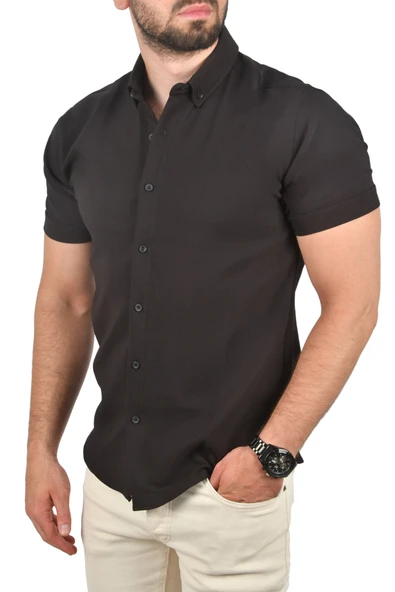 DeepSEA Slim Fit Likralı Spor Gömlek Dar Kesim Kısa Kol Gömlek 2501315 ürün görseli