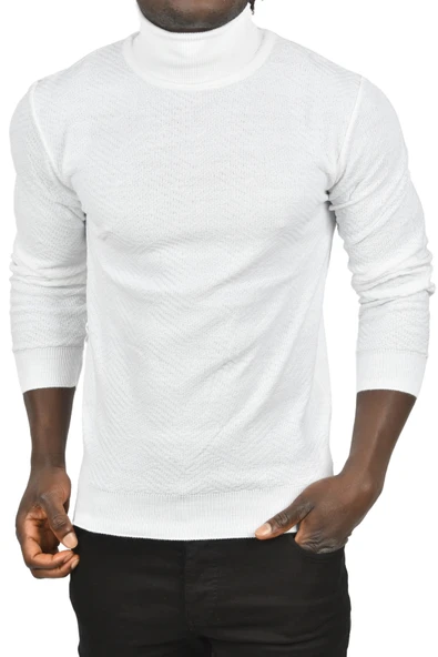 DeepSEA  Desenli Dar Kesim Tam Balıkçı Yaka Triko Boğazlı Kazak 2505510 ürün görseli