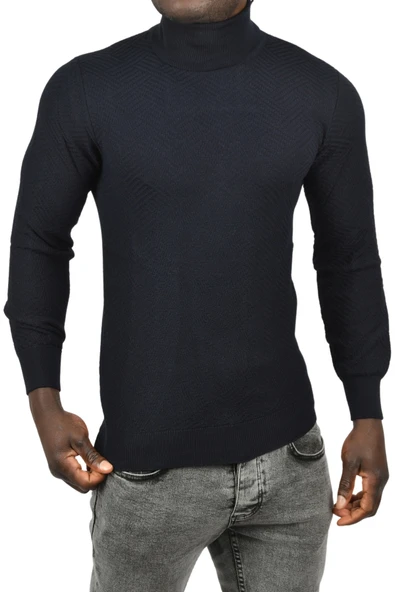 DeepSEA  Desenli Dar Kesim Tam Balıkçı Yaka Triko Boğazlı Kazak 2505510 - Resim 12