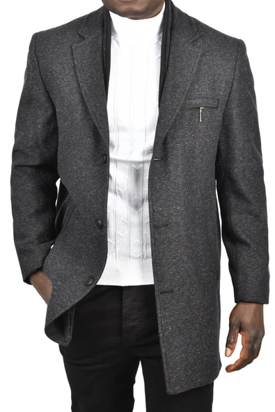 DeepSEA Çift Yaka Yakası Çıkabilen Kırçıllı Desen Dar Kesim Uzun Kaşe Kaban 2407002 - 10