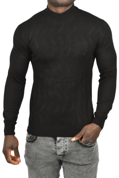 DeepSEA Dar Kesim Yarım Balıkçı Yaka Desenli Triko Yarım Boğazlı Kazak 2505505 - Resim 2