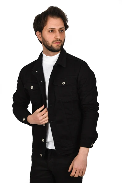 DeepSEA Dar Kesim Likralı Metal Düğmeli Jean Kot Mont Ceket 2300403 - 2