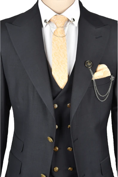 DeepSEA Sivri Yaka Slim Fit 3lü Takım Elbise 2300244 - Resim 2