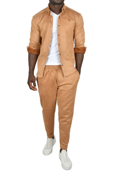 DeepSEA Beli Lastikli Bağcıklı Kırışmayan Süet Kumaş Rahat Kesim Dar Paça Spor Pantolon 2505556 - Resim 11