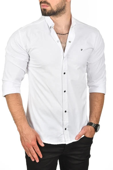 DeepSEA Slim Fit Çıtçıtlı Spor Gömlek Dar Kesim Pamuklu Gabardin Gömlek 2300413 - 4