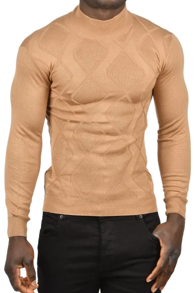 DeepSEA Baklava Desenli Slim Fit Yarım Balıkçı Yaka Triko Boğazlı Kazak 2505511 - 8