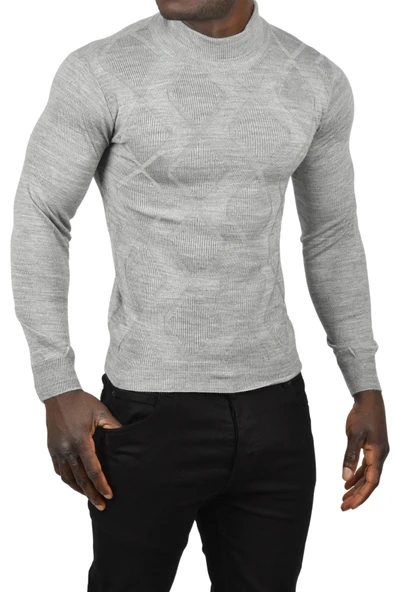 DeepSEA Baklava Desenli Slim Fit Yarım Balıkçı Yaka Triko Boğazlı Kazak 2505511 - 2