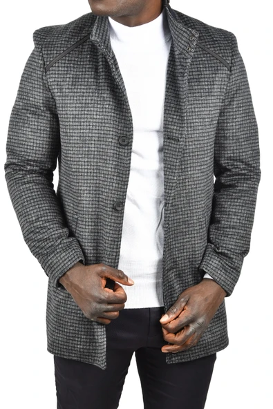 DeepSEA Pötikare Desenli Dik Yaka Dar Kesim Hakim Yaka Kaşe Kaban 2407003 - Resim 8