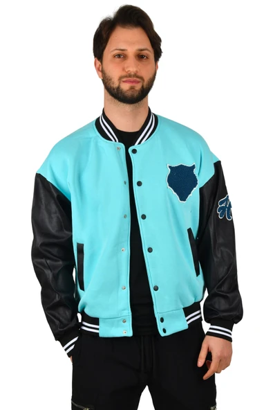 DeepSEA Üç İplik içi Şardonlu Kolu Suni Deri Kolej Yaka Mont Ceket 2304771 - 9