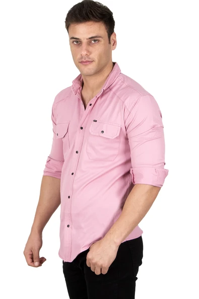 DeepSEA Slim Fit Dar Kesim Pamuklu Spor Gömlek Çıtçıtlı Likralı Gabardin Gömlek 2300421 - Resim 4