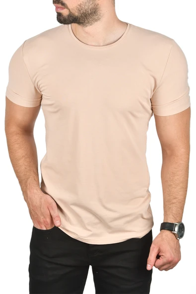 DeepSEA Erkek/Unisex Slim Fit Dar Kesim Bisiklet Yaka Pamuklu Likralı Basic Tişört 1801131 - Resim 11