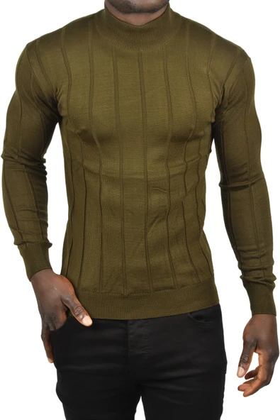 DeepSEA Slim Fit Likralı Tüylenme Yapmayan Yarım Balıkçı Çizgili Triko Yarım Boğazlı Kazak 2505503 - Resim 6