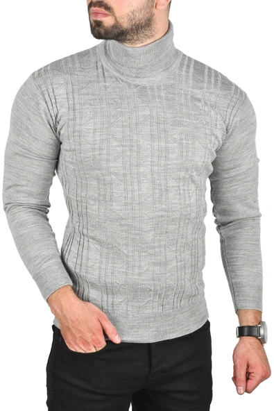 DeepSEA Çizgi Desenli Slim Kesim Tam Balıkçı Yaka Triko Boğazlı Kazak 2505509 - Resim 11