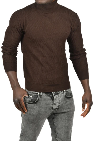 DeepSEA  Desenli Dar Kesim Tam Balıkçı Yaka Triko Boğazlı Kazak 2505510 - Resim 9