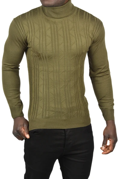 DeepSEA Çizgi Desenli Slim Kesim Tam Balıkçı Yaka Triko Boğazlı Kazak 2505509 - Resim 8