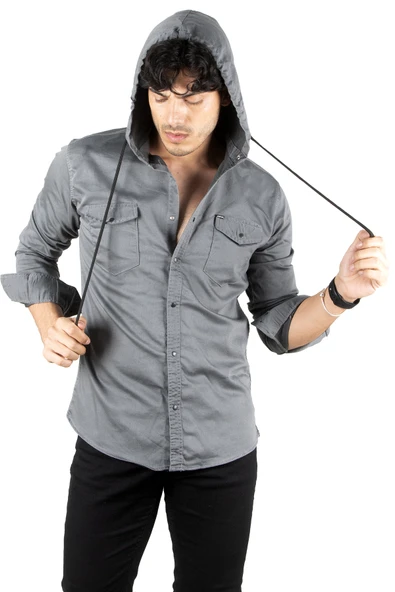 DeepSEA Kapüşonlu Slim Fit Dar Kesim Gömlek Likralı Pamuklu Likralı Kot Gömlek 2300396 - 7